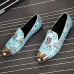 Men's Shoes Amir 2016 Pure Manual Flash Novelty Wedding/Night Party Cowhide Leather Loafers Light Blue/Navy  