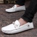 Men's Spring / Summer / Fall / Winter Round Toe Leather Casual Flat Heel Slip-on Black / Blue / White  