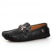 Men's Spring / Summer / Fall / Winter Round Toe Leather Casual Flat Heel Slip-on Black / Blue / White  