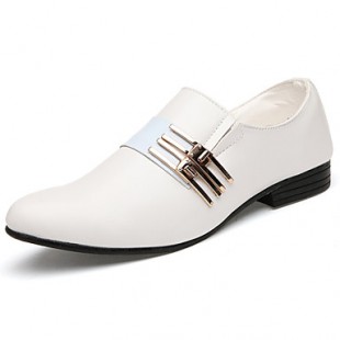 Men's Spring / Fall Comfort / Pointed Toe Leatherette Office & Career / Casual Flat Heel Black / Brown / White  