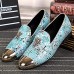 Men's Shoes Amir 2016 Pure Manual Flash Novelty Wedding/Night Party Cowhide Leather Loafers Light Blue/Navy  