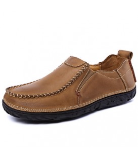 Men's Spring / Summer / Fall / Winter Leather Outdoor / Office & Career / Casual / Athletic / Party & Evening Flat Heel Brown / Khaki  