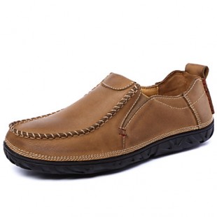 Men's Spring / Summer / Fall / Winter Leather Outdoor / Office & Career / Casual / Athletic / Party & Evening Flat Heel Brown / Khaki  