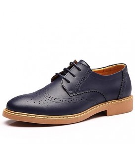 Men's Spring / Summer / Fall / Winter Comfort / Round Toe / Closed Toe Leather Office & Career / Casual Flat Heel Lace-upBlack / Blue /  