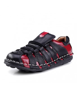 Men's Spring / Fall / Winter Round Toe Leather Outdoor / Casual / Party & Evening Flat Heel Lace-up Red / Silver  